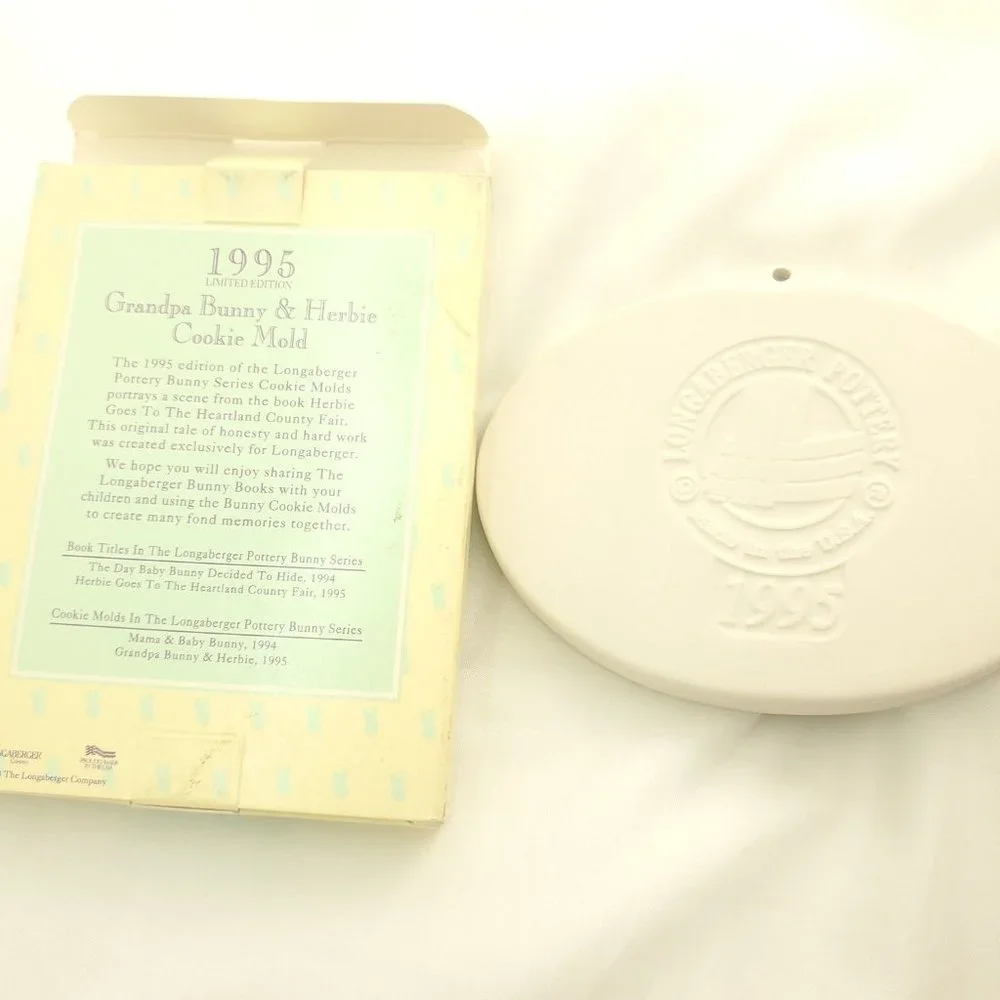 Longaberger Cream 1995 Limited Edition Grandpa Bunny & Herbie Easter Cookie Mold